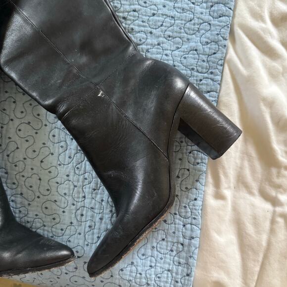 SCHUTZ Mikki Block Over The Knee Boots Black Leather Size 7 Comfort Pointed Toe - Picture 3 of 10